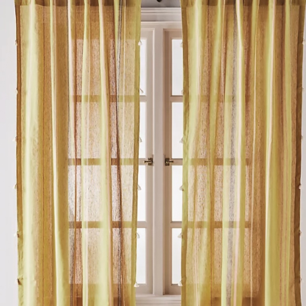 Anthropologie Walton Cotton Linen Sheer Stripe Tassel Curtain 84"x 50"